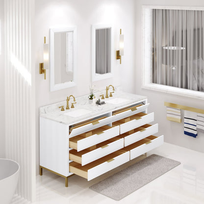 72 In. Double Sink Carrara White Marble Countertop Bath Vanity in Pure White