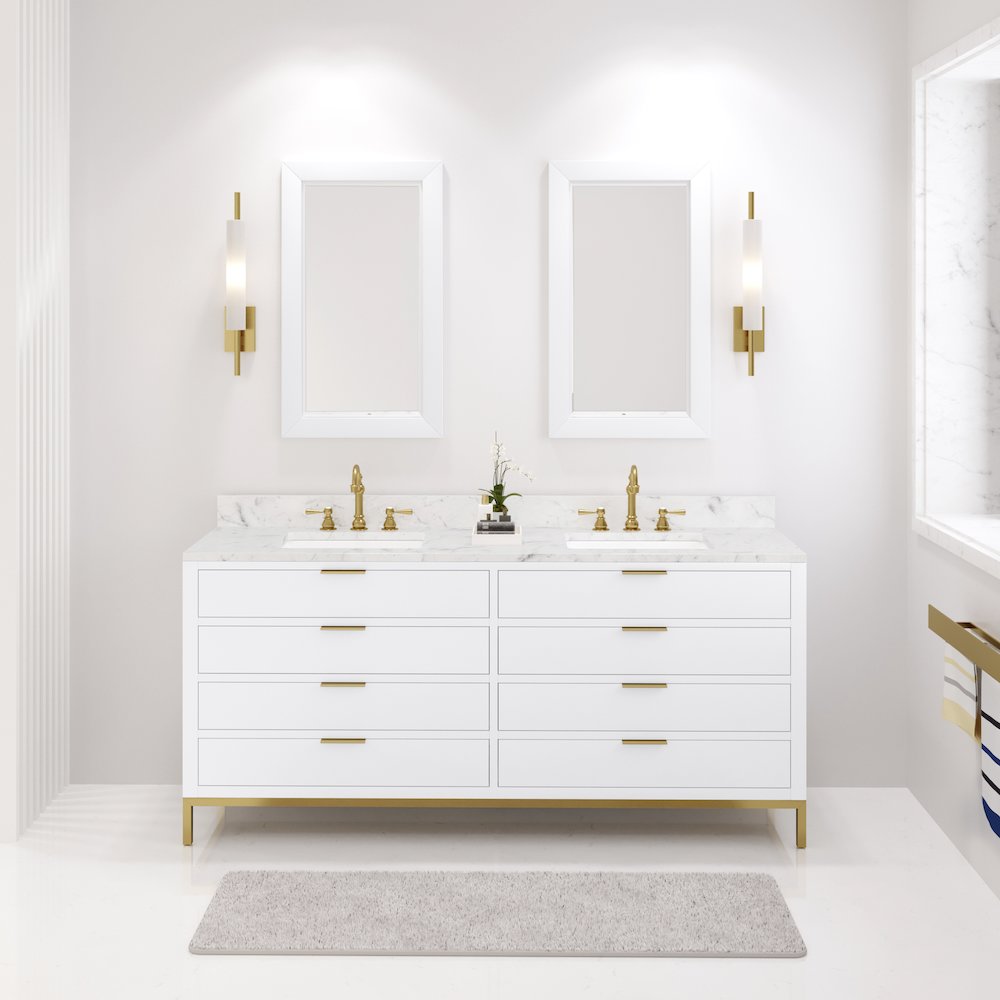 72 In. Double Sink Carrara White Marble Countertop Bath Vanity in Pure White