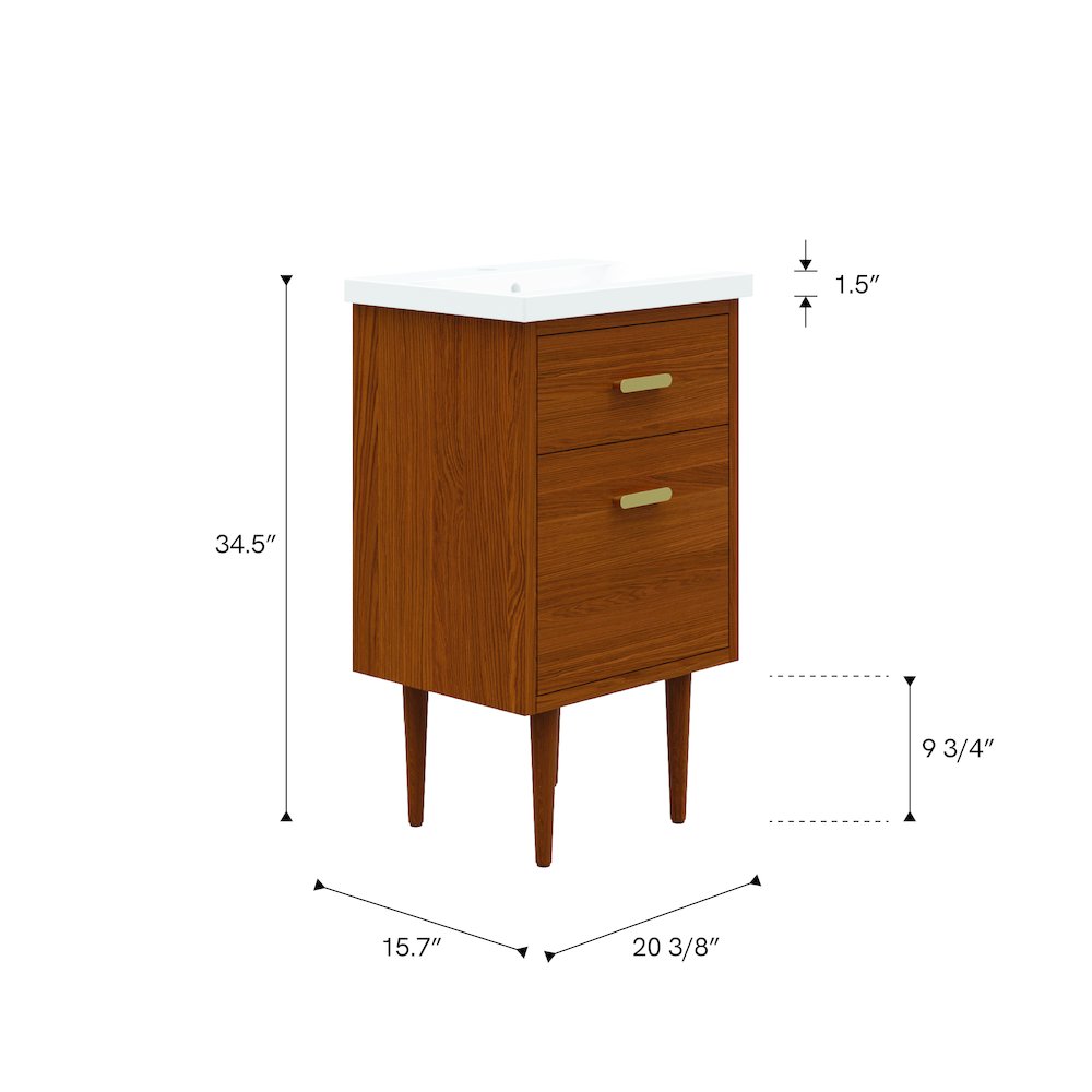 20 In. Integrated Ceramic Sink Top Vanity in Honey Walnut