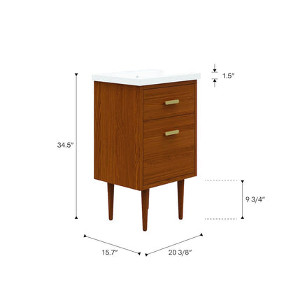 20 In. Integrated Ceramic Sink Top Vanity in Honey Walnut