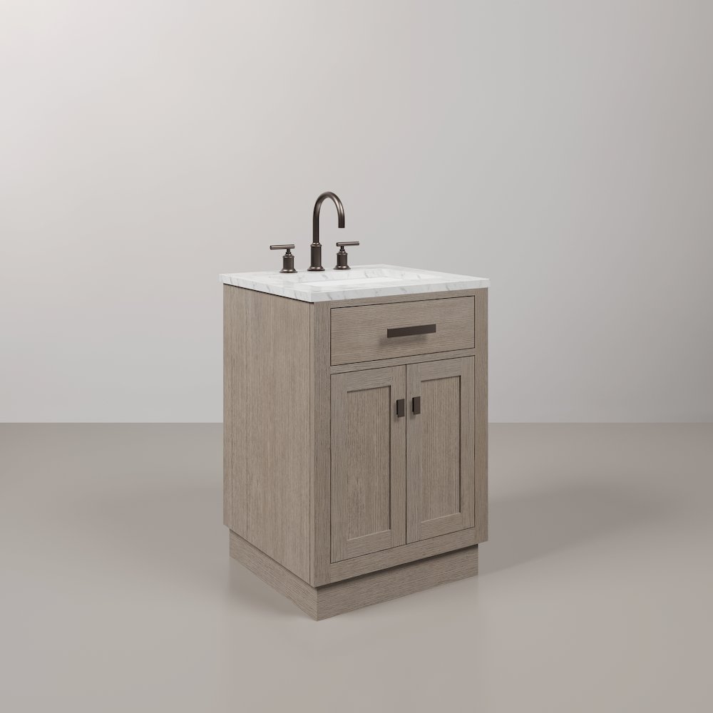 24 In. Single Sink Carrara White Marble Countertop Bath Vanity In Grey Oak