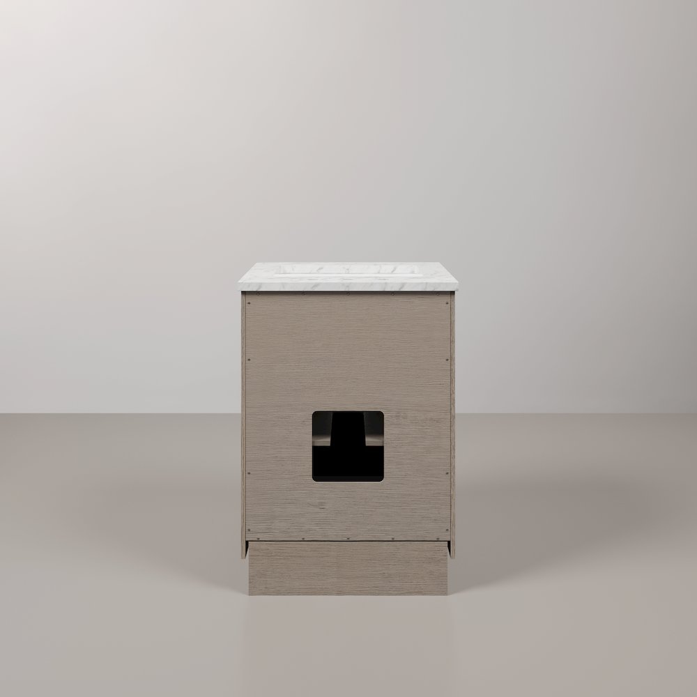 24 In. Single Sink Carrara White Marble Countertop Bath Vanity In Grey Oak