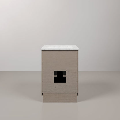 24 In. Single Sink Carrara White Marble Countertop Bath Vanity In Grey Oak