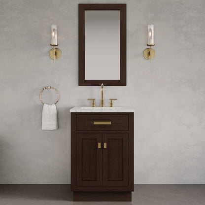 24 In. Single Sink Carrara White Marble Countertop Bath Vanity In Brown Oak