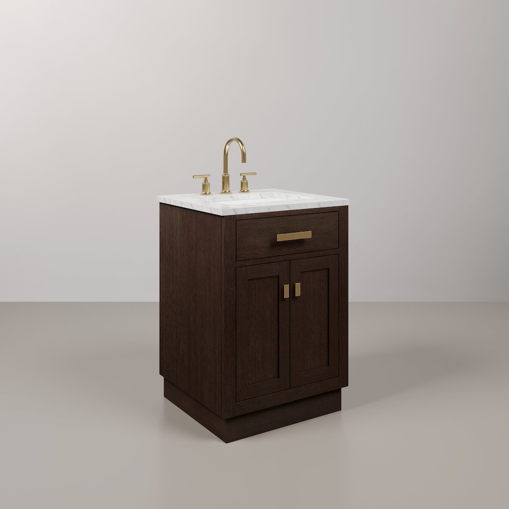 24 In. Single Sink Carrara White Marble Countertop Bath Vanity In Brown Oak