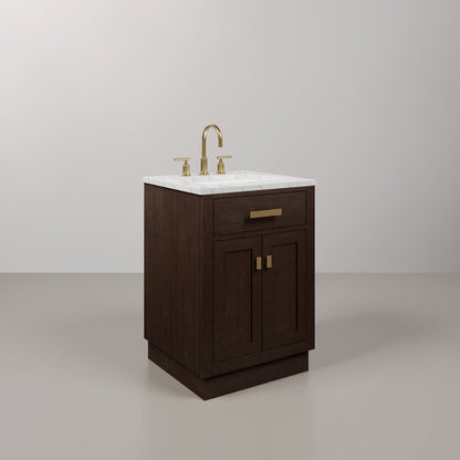 24 In. Single Sink Carrara White Marble Countertop Bath Vanity In Brown Oak