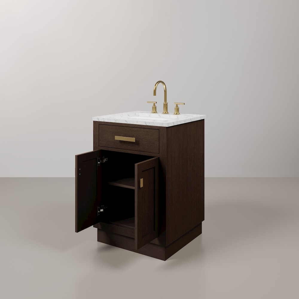 24 In. Single Sink Carrara White Marble Countertop Bath Vanity In Brown Oak