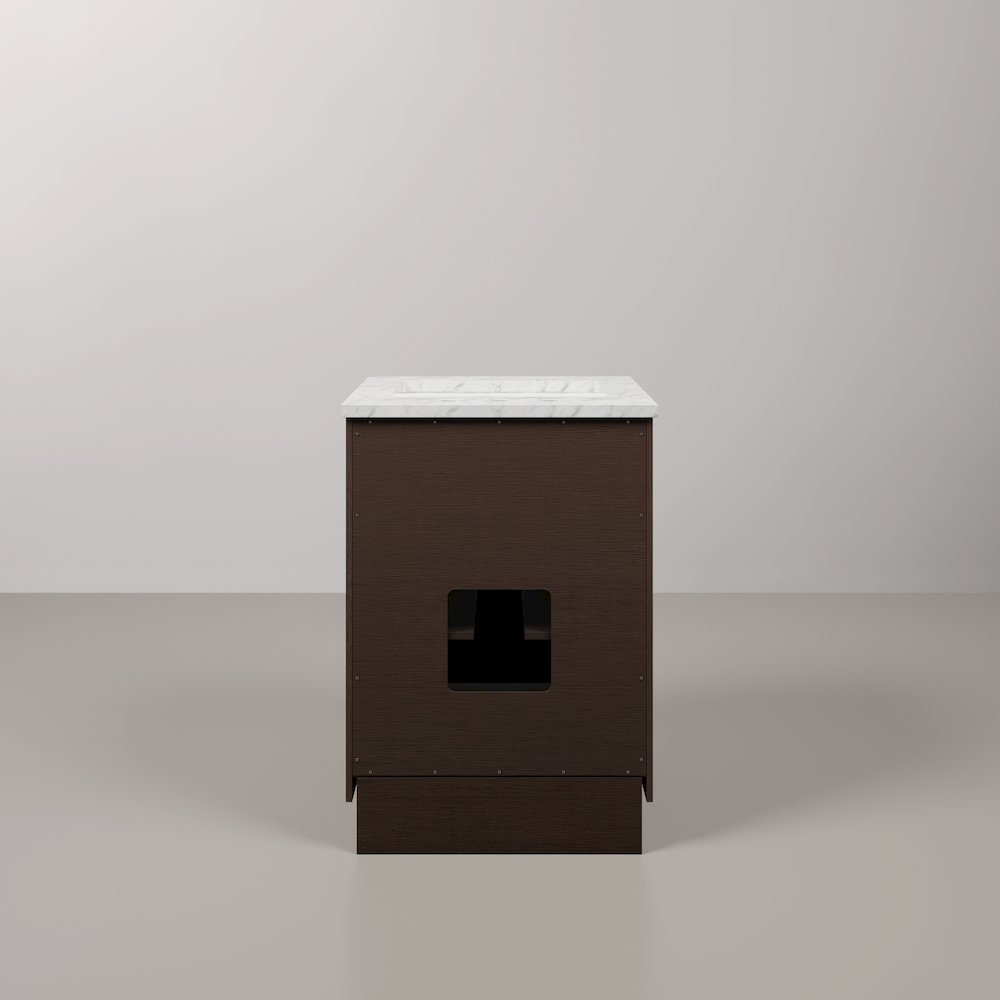 24 In. Single Sink Carrara White Marble Countertop Bath Vanity In Brown Oak