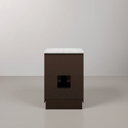 24 In. Single Sink Carrara White Marble Countertop Bath Vanity In Brown Oak