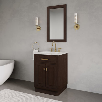 24 In. Single Sink Carrara White Marble Countertop Bath Vanity In Brown Oak