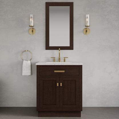 30 In. Single Sink Carrara White Marble Countertop Bath Vanity In Brown Oak