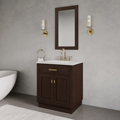 30 In. Single Sink Carrara White Marble Countertop Bath Vanity In Brown Oak