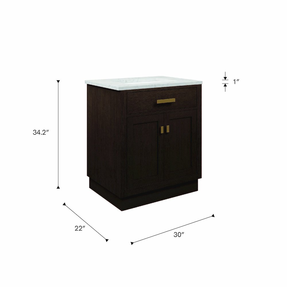 30 In. Single Sink Carrara White Marble Countertop Bath Vanity In Brown Oak