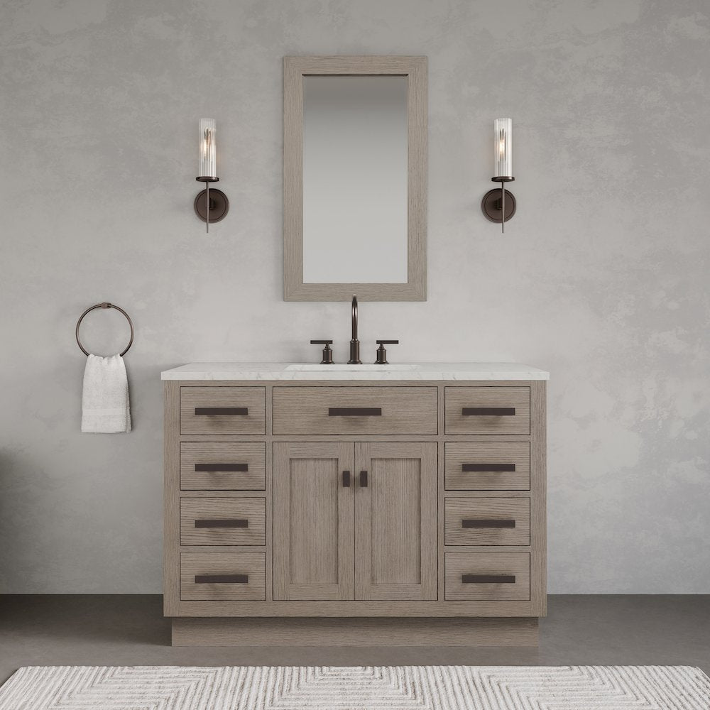 48 In. Single Sink Carrara White Marble Countertop Bath Vanity In Grey Oak