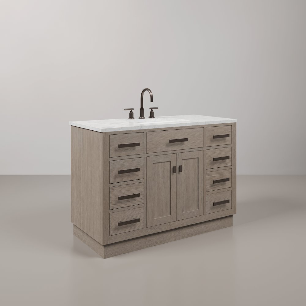 48 In. Single Sink Carrara White Marble Countertop Bath Vanity In Grey Oak