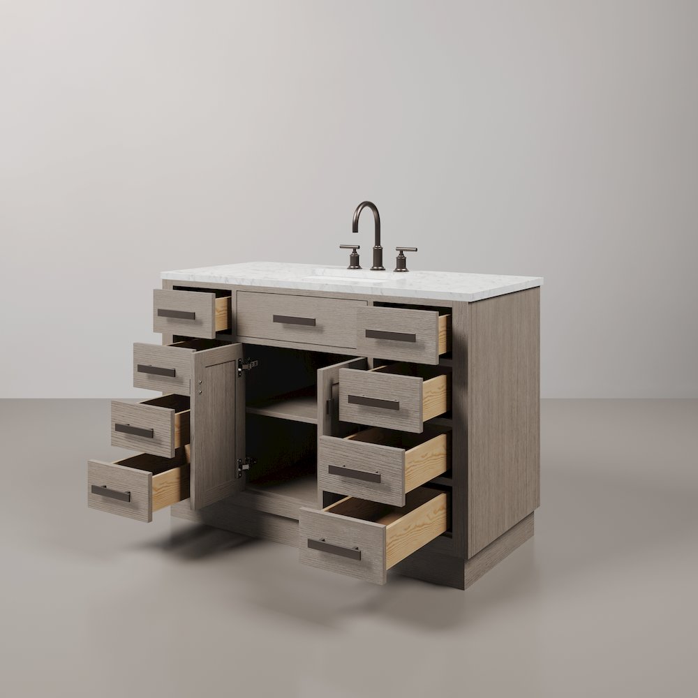 48 In. Single Sink Carrara White Marble Countertop Bath Vanity In Grey Oak