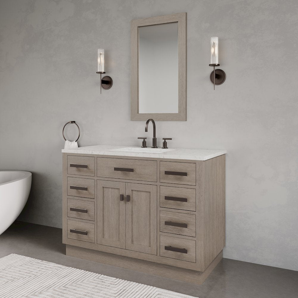 48 In. Single Sink Carrara White Marble Countertop Bath Vanity In Grey Oak