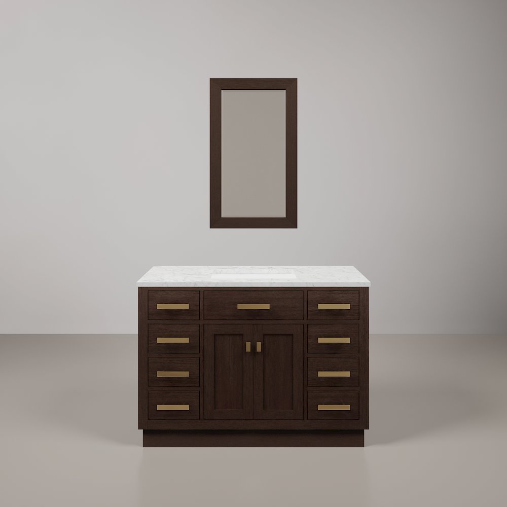 48 In. Single Sink Carrara White Marble Countertop Bath Vanity In Brown Oak