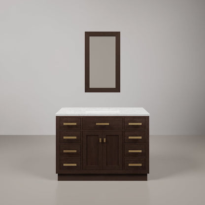 48 In. Single Sink Carrara White Marble Countertop Bath Vanity In Brown Oak