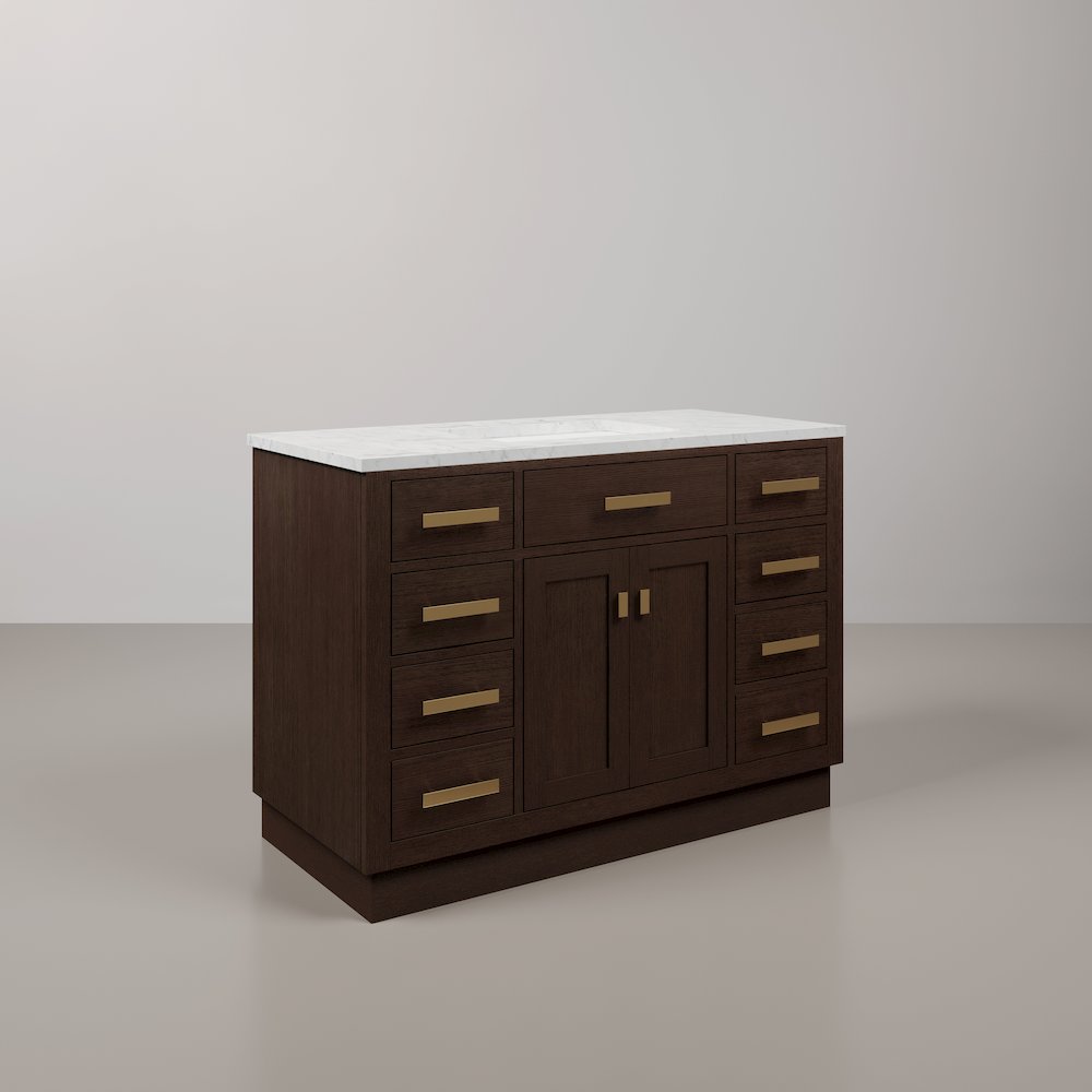 48 In. Single Sink Carrara White Marble Countertop Bath Vanity In Brown Oak