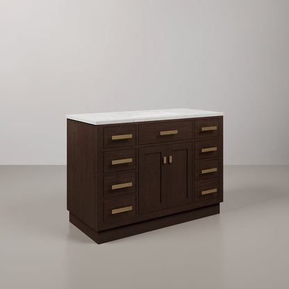 48 In. Single Sink Carrara White Marble Countertop Bath Vanity In Brown Oak