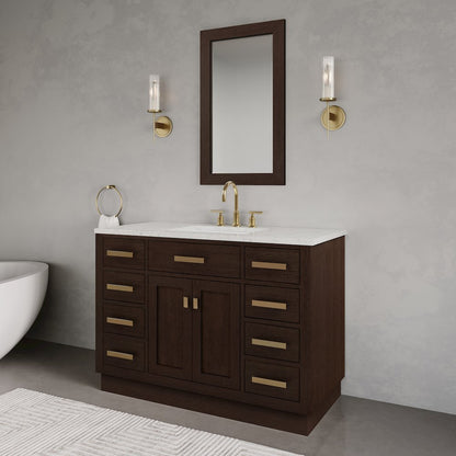 48 In. Single Sink Carrara White Marble Countertop Bath Vanity In Brown Oak