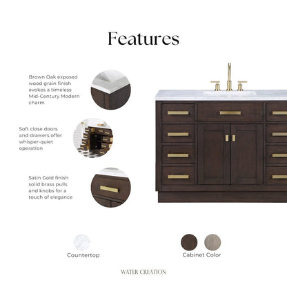 48 In. Single Sink Carrara White Marble Countertop Bath Vanity In Brown Oak