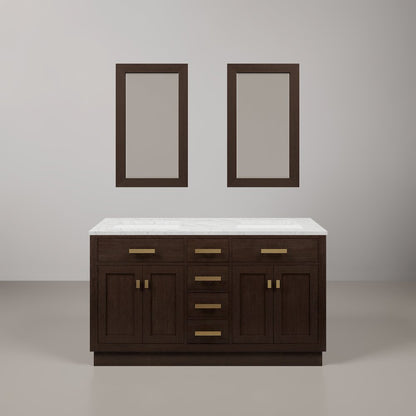 60 In. Double Sink Carrara White Marble Countertop Bath Vanity In Brown Oak