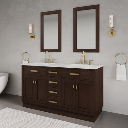 60 In. Double Sink Carrara White Marble Countertop Bath Vanity In Brown Oak