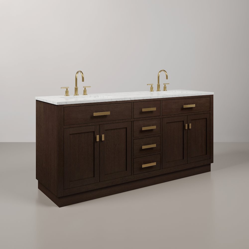 72 In. Double Sink Carrara White Marble Countertop Bath Vanity In Brown Oak