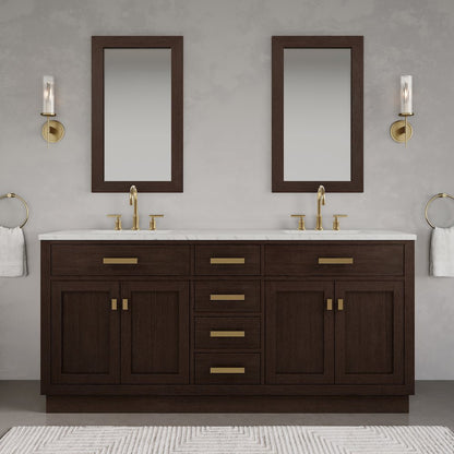72 In. Double Sink Carrara White Marble Countertop Bath Vanity In Brown Oak