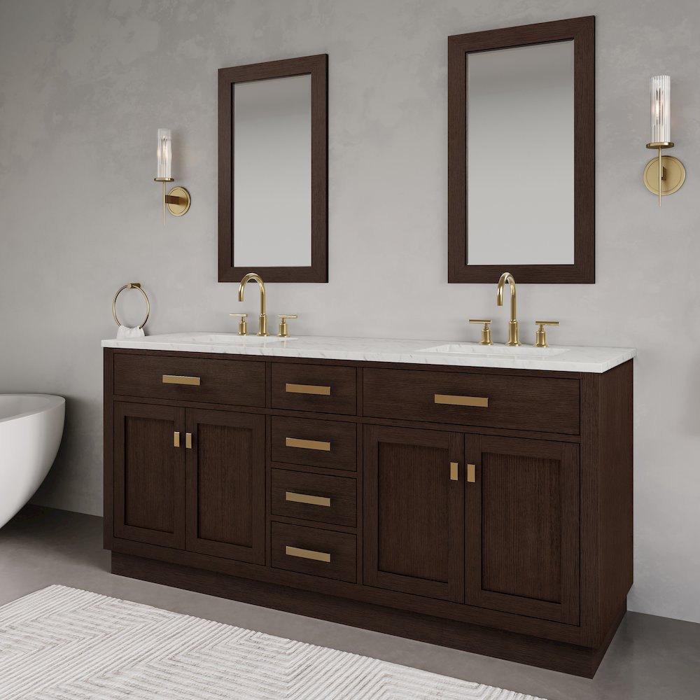 72 In. Double Sink Carrara White Marble Countertop Bath Vanity In Brown Oak