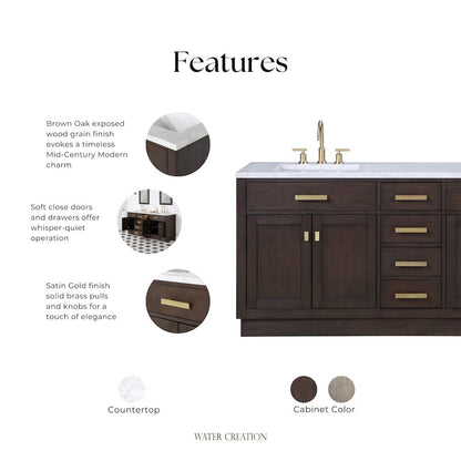 72 In. Double Sink Carrara White Marble Countertop Bath Vanity In Brown Oak