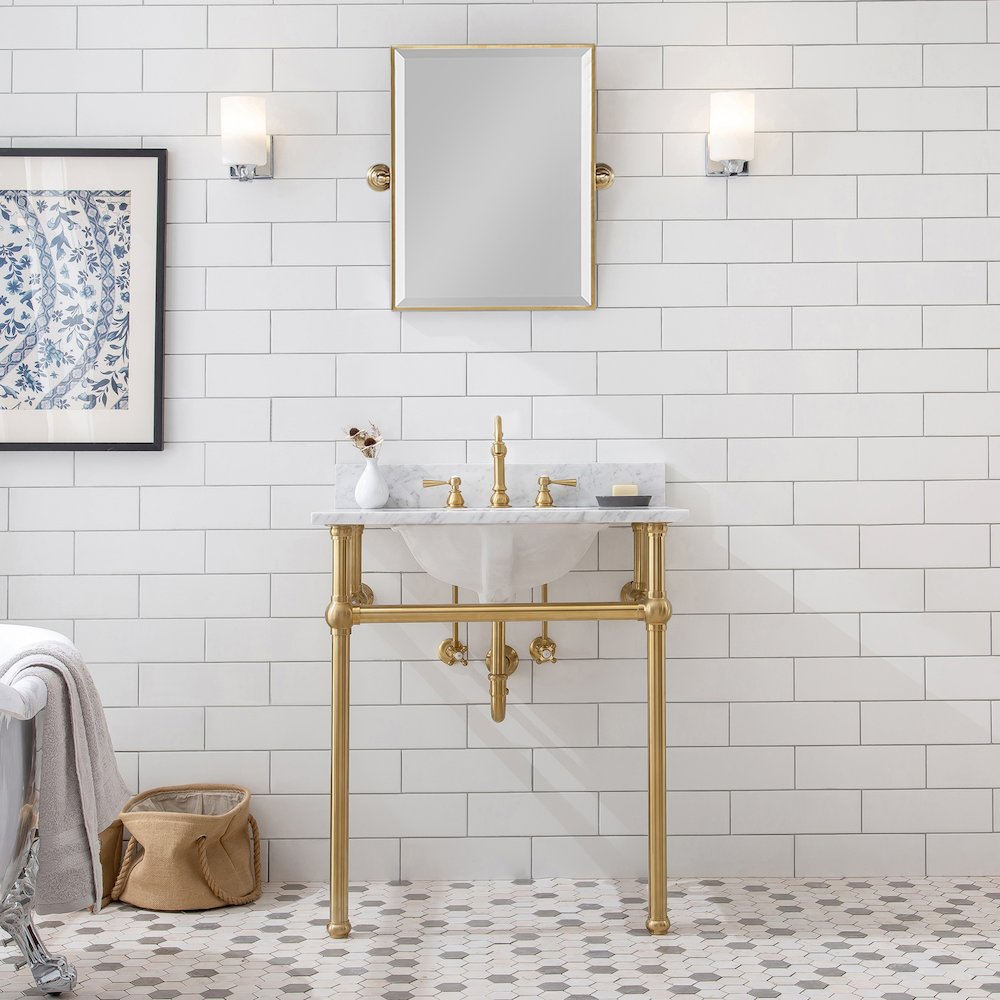 30 In. W. Single Wash Stand, P-Trap, and Carrara White Marble Countertop