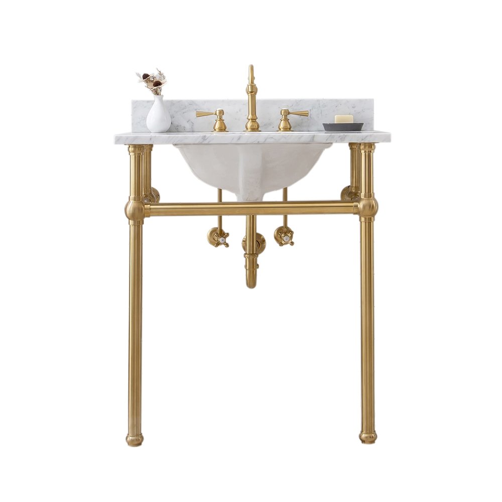30 In. W. Single Wash Stand, P-Trap, and Carrara White Marble Countertop