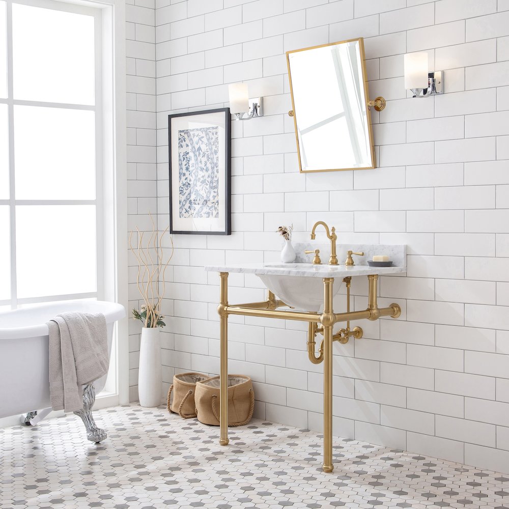 30 In. W. Single Wash Stand, P-Trap, and Carrara White Marble Countertop