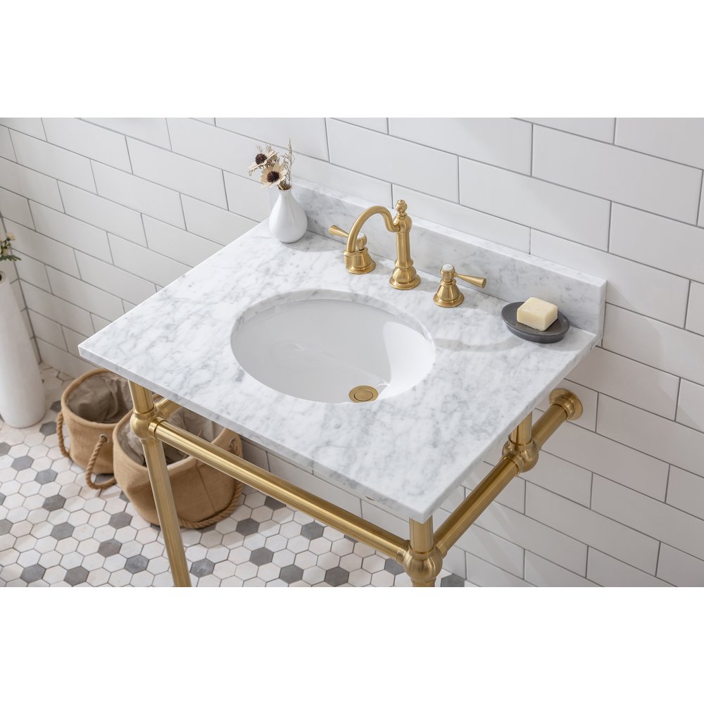 30 In. W. Single Wash Stand, P-Trap, and Carrara White Marble Countertop