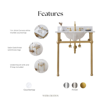 30 In. W. Single Wash Stand, P-Trap, and Carrara White Marble Countertop