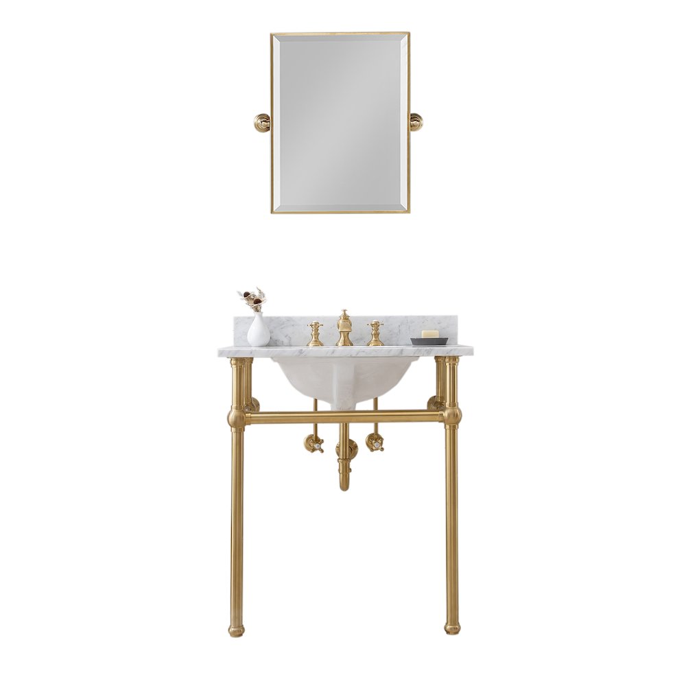 30 In. W. Single Wash Stand, P-Trap, Carrara White Marble Countertop