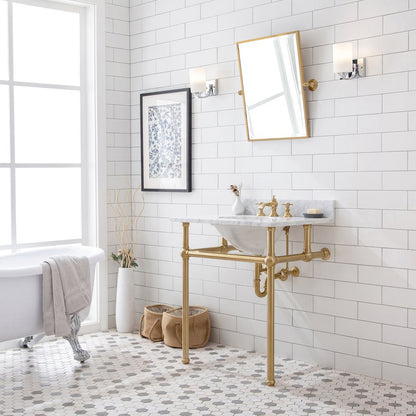 30 In. W. Single Wash Stand, P-Trap, Carrara White Marble Countertop