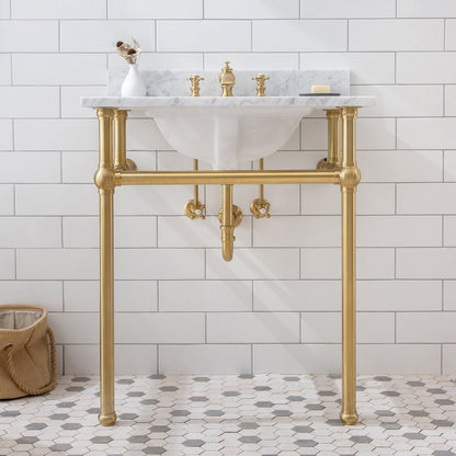 30 In. W. Single Wash Stand, P-Trap, Carrara White Marble Countertop