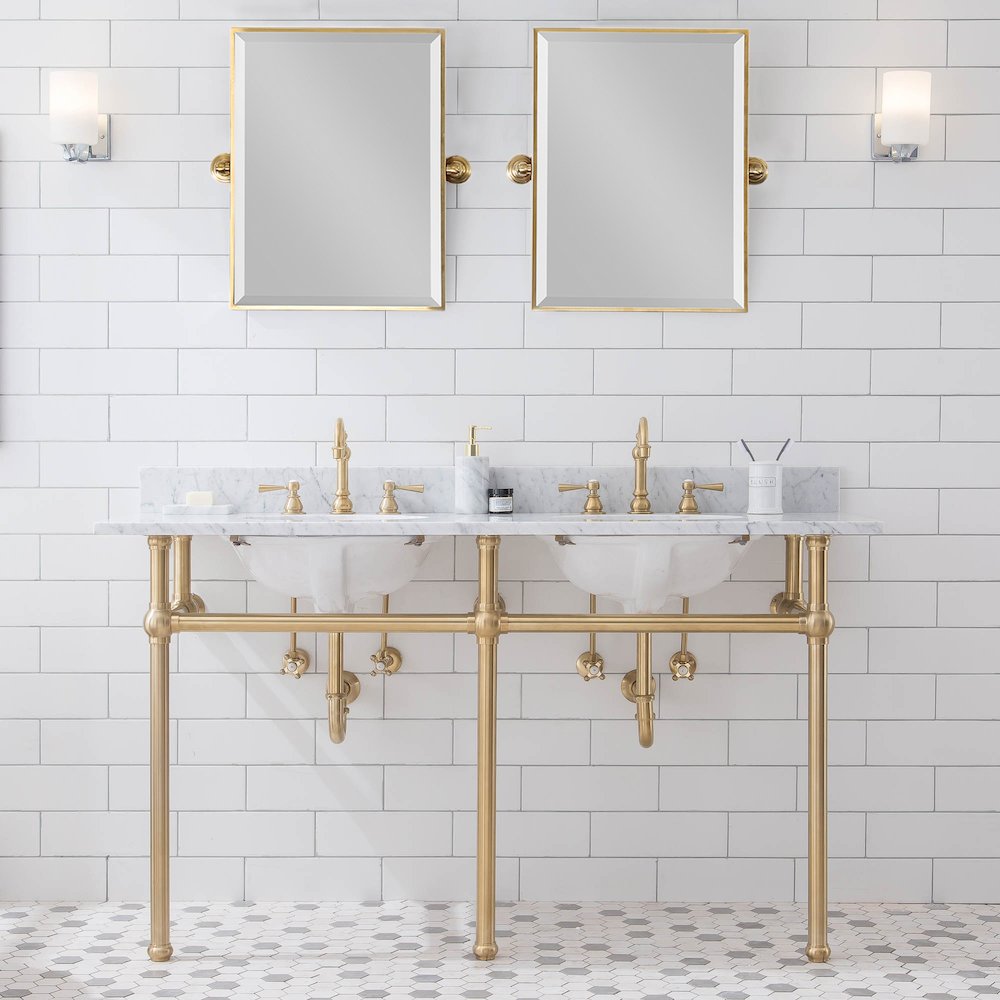 60 In. W. Double Wash Stand and P-Trap in Satin Gold Finish