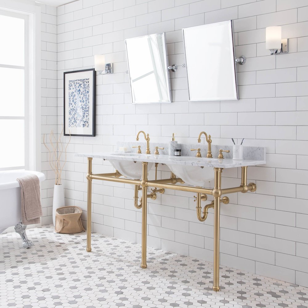 60 In. W. Double Wash Stand and P-Trap in Satin Gold Finish