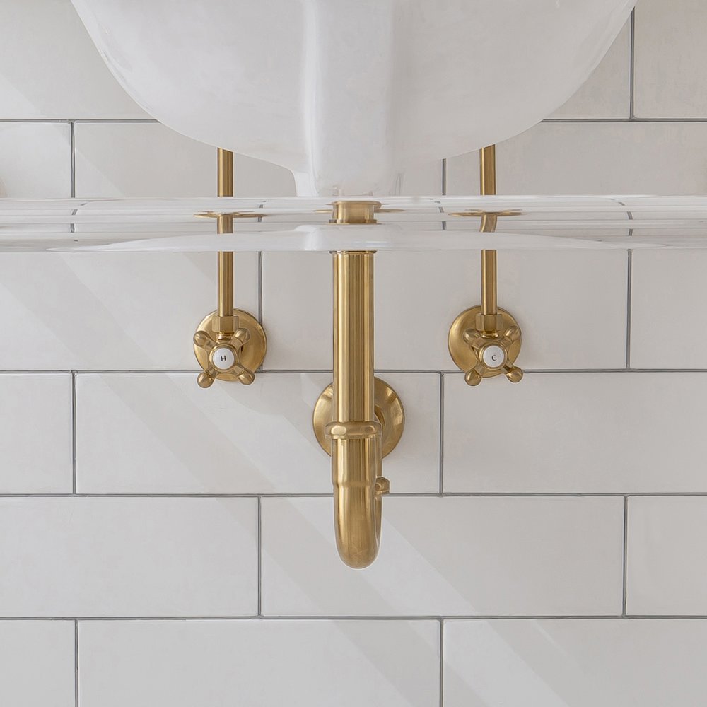 60 In. W. Double Wash Stand and P-Trap in Satin Gold Finish