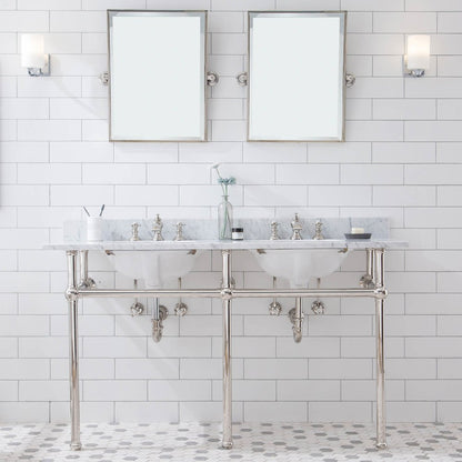 60 In. W. Double Wash Stand, P-Trap, Carrara White Marble Countertop