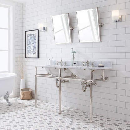 60 In. W. Double Wash Stand, P-Trap, Carrara White Marble Countertop