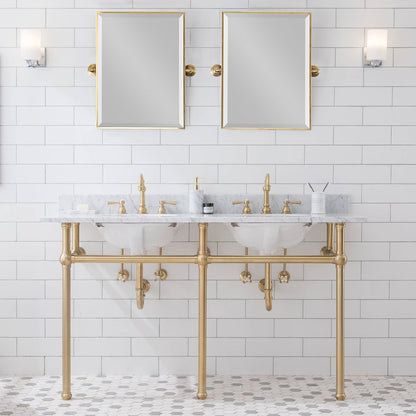 60 In. W. Double Wash Stand, P-Trap, Carrara White Marble Countertop