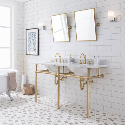 60 In. W. Double Wash Stand, P-Trap, Carrara White Marble Countertop