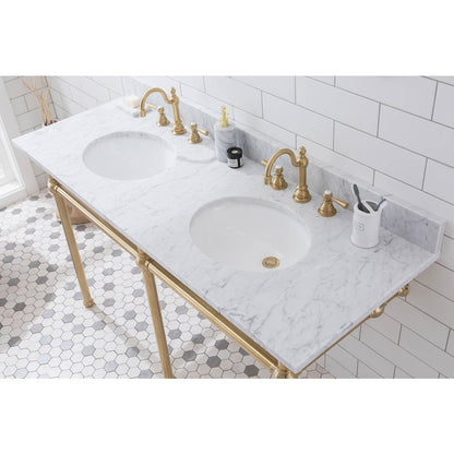 60 In. W. Double Wash Stand, P-Trap, Carrara White Marble Countertop