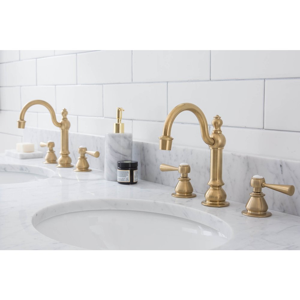 60 In. W. Double Wash Stand, P-Trap, Carrara White Marble Countertop